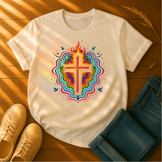 Colorful Cross with Fire T-Shirt