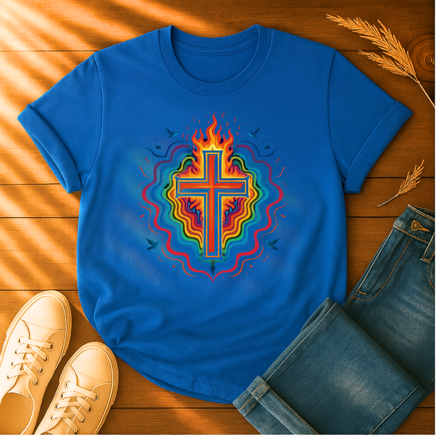 Colorful Cross with Fire T-Shirt